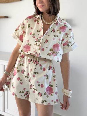 Combi-short à fleurs oversize - manches courtes