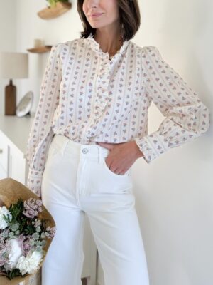 Chemise col montant fleuri - manches longues