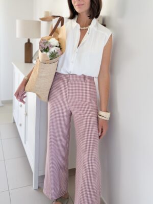 Pantalon vichy bois de rose - coupe fluide