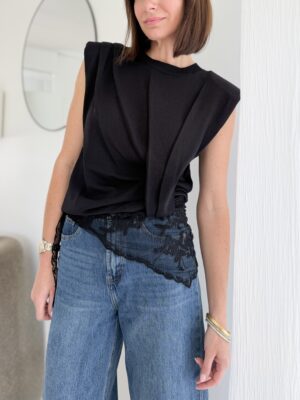 foulard triangle noir dentelle brodé