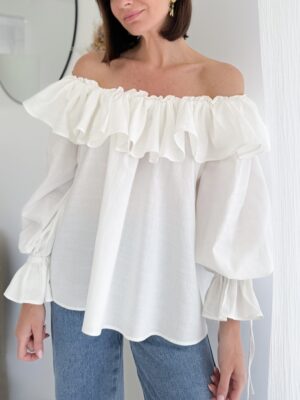 Blouse encolure avec volant - manches longues