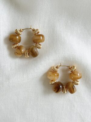 boucles d'oreilles créoles perles beige
