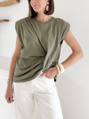 tee-shirt kaki épaulettes sans manches