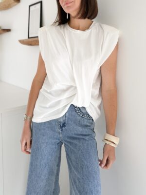 tee-shirt épaulettes blanc sans manches