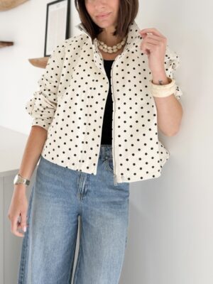 veste écrue pois noirs col montant manches longues