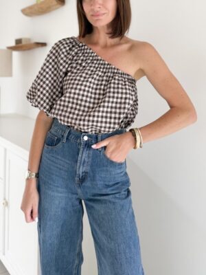 Top vichy choco one shoulder