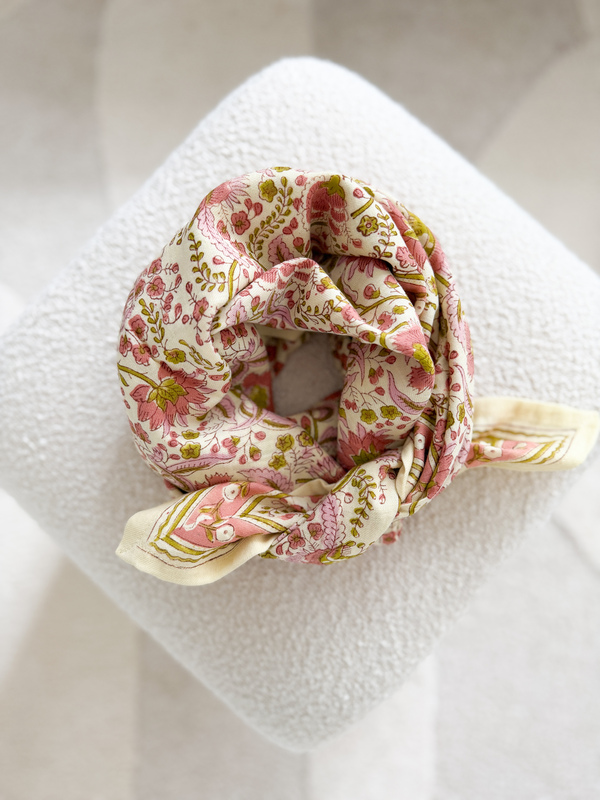 Foulard indien imprimé Haydee Sorbet Rose Pistache