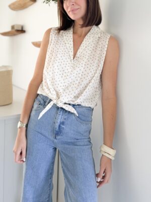 Chemise sans manches à nouer imprimé motif petites fleurs