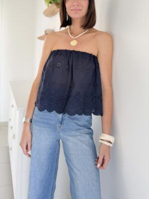 Top Bustier bleu marine brodé