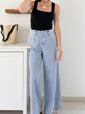 Jeans denim bleu clair coupe wide