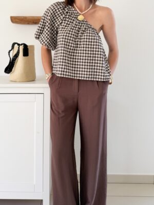 Pantalon chocolat à pinces fluide