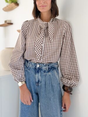 Chemise vichy choco à nouer manches longues