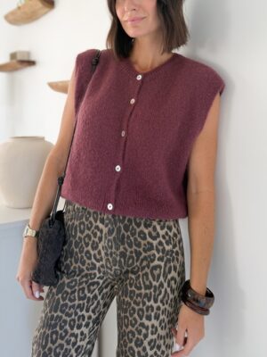 Gilet en maille entièrement boutonné bordeaux