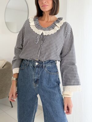 Chemise manches à carreaux longues brodée