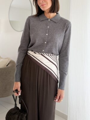 Gilet maille fine boutonné manches longues gris anthracite