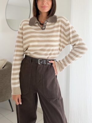 Pull en maille rayé col classique manches longues