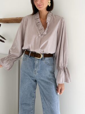 Chemise rayée choco à manches longues