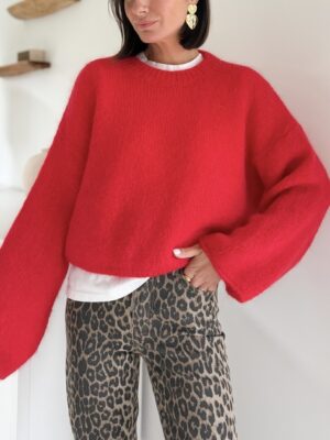 Pull en kid mohair rouge Manches longues Encolure ronde