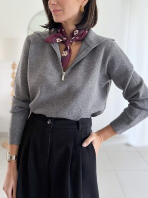 pull en maille camionneur gris manches longues