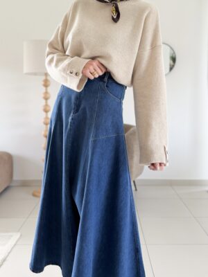 Jupe longue en denim bleu moyen