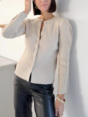 gilet beige maille côtelée