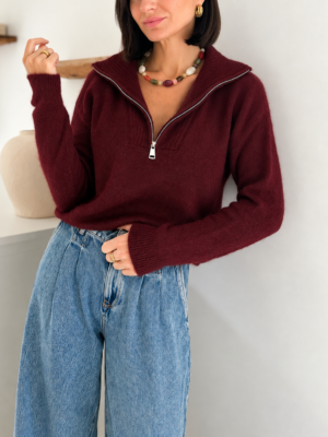 pull camionneur couleur prune manches longues en angora
