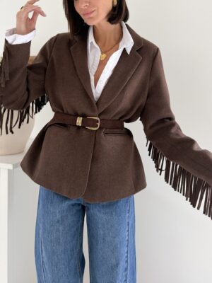 veste blaze marron chocolat à franges coupe droite