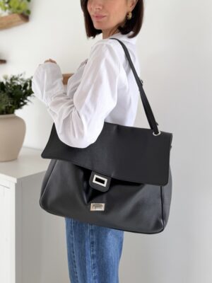 sac cuir grainé noir sangle ajustable grande contenance